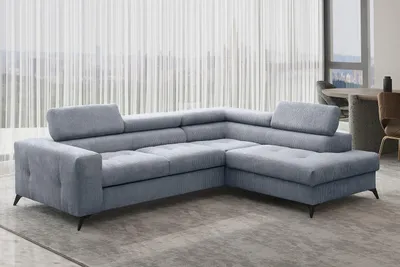 Produktbild von Kaiser Möbel Ecksofa mit schlaffunktion und bettkasten, Sofa L-form, Couch L-form Arcadi Dicker Cord Himmelblau Rechts