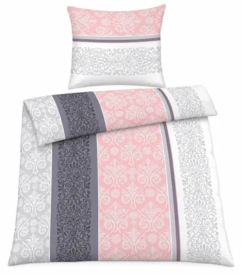 Produktbild von soma Biber Bettwäsche 2 teilig Bettbezug 155 x 220 cm Kopfkissenbezug 80 x 80 cm rosa quarz silber Ornamente, KI-generiertes Bild