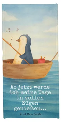 Produktbild von Mr. & Mrs. Panda Handtuch Pinguin Angelboot Design - Eisblau - Geschenk, Strandtuch, Angeln, Genießen, Boot, Strandlaken, Scheidung, Optimistisch, Badhandtuch