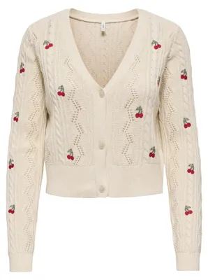 Zdjęcie produktu dla Sweter ONLBIRTIE LS EMB V-NECK CARDIGAN KN w kolorze ecru/Barba, rozmiar M