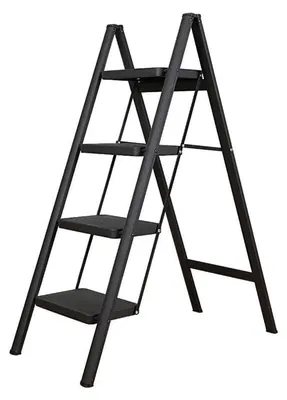 Image de Escalier pliant à 4 marches, antidérapant, largeur des marches : 20 cm, matériau : acier au carbone, couleur : noir, capacité de charge : 150 kg