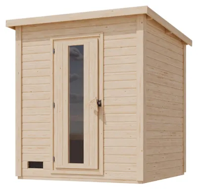 Produktbild von Karibu 38 mm Saunahaus Melo 2 naturbelassen mit Ofen 9 kW integrierte Strg