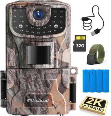 Produktbild von Usogood Wildkamera mit Bewegungsmelder Nachtsicht 2K 36MP Wildtierkamera mit 2,0-Zoll-Farbbildschirm 850nm IR LEDs 0,3s Jagdkamera IP66 Wasserdicht