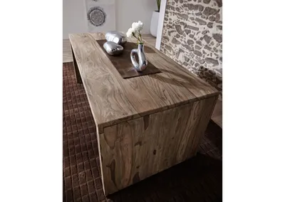 Produktbild von MASSIVMOEBEL24 Schreibtisch Sheesham 178x90x78 grau geölt NATURE GREY #711