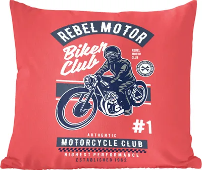 Produktbild von MuchoWow® Zierkissen Sofakissen Wohnzimmer Dekokissen 40x40 cm Motorrad - Mann - Retro - Zeichnung - Foto Kissen - Schlafzimmer Dekoration