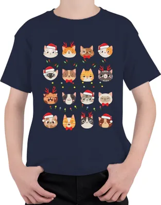 Produktbild von Katzen Weihnachten Festtage - Weihnachtsgeschenk Christmas Uni Kinder T-Shirt, Navy, 140