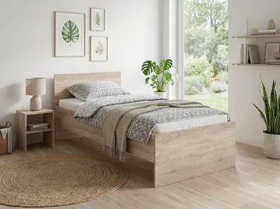 Zdjęcie produktu dla Łóżko ELISA 90x200, dąb sonoma, stelaż listwowy, bez materaca, Obraz wygenerowany przez AI