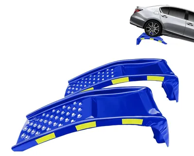 Produktbild von Stahlrampen - Motorrad-Auffahrrampen - 2er-Set - Tragkraft 3.629 kg - Schwerlaststahl - Reflektierende Warnaufkleber - Für Garage/Werkstatt - Blau