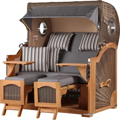 Produktbild von Strandkorb-Set - bene living - Ammersee Grande XL Teak - PE grau - Modell 544 - inkl. Liftersystem