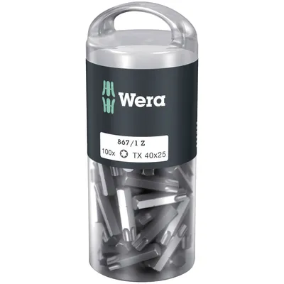 Produktbild von Wera 05072452001, 100 Stück(e), Torx, TX 40x25, 25 mm, 25,4 / 4 mm (1 / 4"), Hexagonal