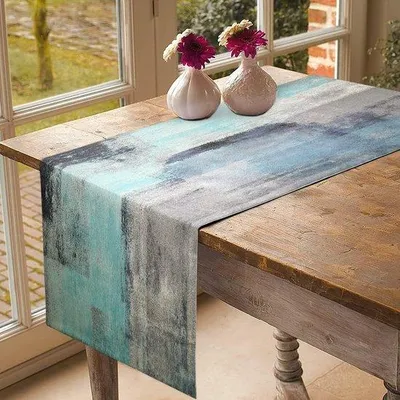 Produktbild von Ibenzoa® 100% Leinen-Tischläufer – Türkis & Grau, 300 x 80 cm – elegant für feierliche Anlässe und Alltag, langlebig & pflegeleicht