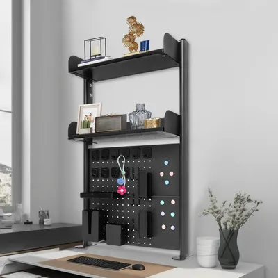 Immagine prodotto di Scaffale regolabile in altezza per scrivania, con bacheca, dimensioni 95x60x12,5 cm, colore nero