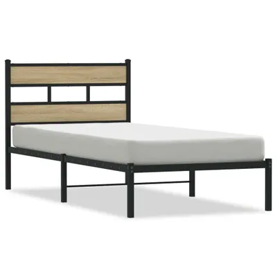 A single bed frame with a mattress on a white background.