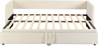 Produktbild von Merax Tagesbett 90x200cm/180x200cm Ausziehbett, Erweiterbares Schlafsofa mit Lattenrost und Armlehnen, Samt Polsterbett Kinderbett Sofabett