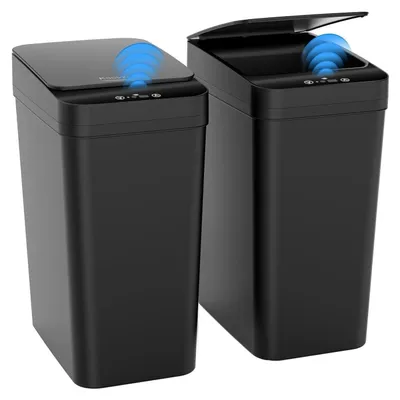 Immagine prodotto di Set da 2 contenitori per rifiuti da bagno, con sensore, capacità 10 litri, elettrici, con coperchio, colore nero