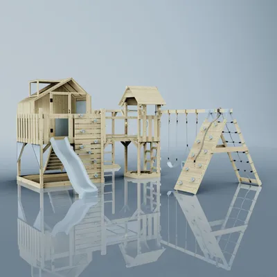 Produktbild von OutdoorToys Spielturm Milo aus Holz in Blau Babyschaukel