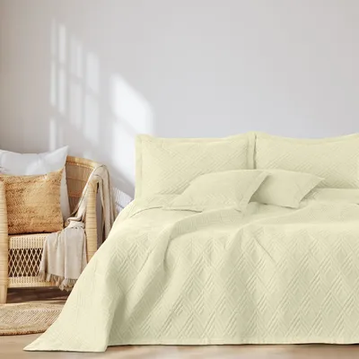Produktbild von Tagesdecke Bettüberwurf zweiseitge Steppung Raute Samt Beige - 220 x 240 cm