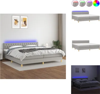 Produktbild von vidaXL Boxspringbett mit Matratze & LED Hellgrau 200x200 cm Stoff -  Betten & Bettgestelle