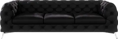Produktbild von S-STYLE MÖBEL - Chesterfield Sofa 3-Sitzer Cleo mit Silber Metall Füßen aus Schwarz Samtstoff, B/T/H: 243 cm/ 100 cm/ 75 cm