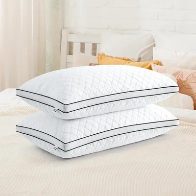 Produktbild von Kopfkissen 48x74 cm 2er Set, orthopädisches Seitenschläferkissen mit Premium Füllung, Atmungsaktives Nackenkissen, Schlaf-,Sitz-,Bett-,Sofa-Kissen für Allergiker weich und stützend waschbar