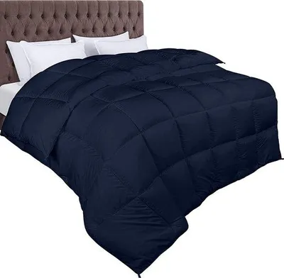 Image de Couverture Unyqoos® 10,5 Tog avec attaches d'angle – garnissage en fibres siliconisées moelleuses, quilting en losanges, alternative aux plumes, 200 x 200 cm, bleu marine