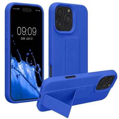 Produktbild von kwmobile Handyhülle für Apple iPhone 16 Pro Max Hülle - TPU Silikon Case mit Fingerhalter und Stand - Schutzhülle Cover in Baltik Blau