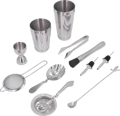 Zdjęcie produktu dla zestaw shakerów do koktajli 11PCS Zestaw mikserów do drinków ze stali nierdzewnej Narzędzie do miksowania koktajli w gospodarstwie domowymSrebrny