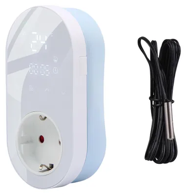 Produktbild von WiFi-Digitalthermostat-Steckdose, 16A, Tuya-App-Steuerung, Sprachsteuerung, Temperaturregler, 5+1+1 Zeitprogramme und Heizungs-/Kühlungsmodus