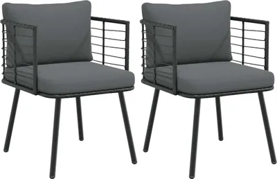 Produktbild von Gartenstühle 2 Stk. mit Kissen Schwarz Poly Rattan, Gartenstühle DesignMöbel