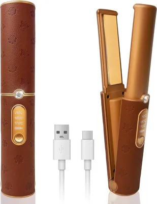 Produktbild von Kabelloses 2-in-1 Glätteisen und Lockenstab, Mini-Reise-Haarglätter mit 5000mAh Akku, 210°C, Titan-Keramikplatten, tragbar für alle Haartypen