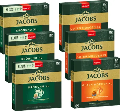 Produktbild von JACOBS Kapseln Nespresso®* kompatibel je 3x20 Krönung Crema XL + Guten Morgen XL