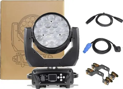 Produktbild von Moving Head Licht, RGBW Farbmischung, schnelles Schwenken und Neigen, Beweglicher Kopf 19X15W, EU-Stecker