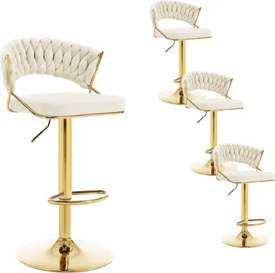 Produktbild von WOLTU Barhocker höhenverstellbar, mit geflochtener Rückenlehne, Samt Metall : Creme 4 Farbe: Creme Stückzahl: 4