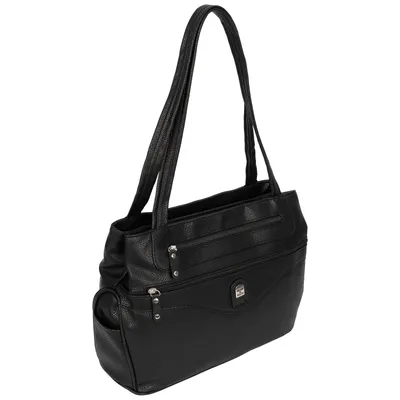 Produktbild von Damen Tasche Schultertasche Henkeltasche Handtasche Leder Optik  SCHWARZ (15169)