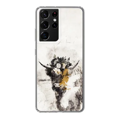 Produktbild von MuchoWow® Handyhülle Schutzhülle Hülle für Samsung Galaxy S21 Ultra Schottischer Highlander - Farbe - Blumen Silikon Softcase Handy Hülle - Mobiltelefon