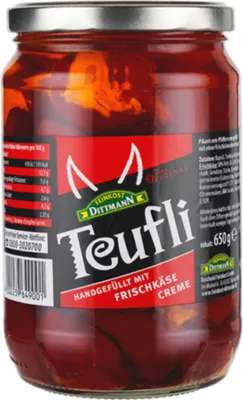 Immagine prodotto di Peperoni rossi Dittmann Teufli con crema di formaggio 650g