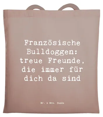 Produktbild von Mr. & Mrs. Panda Schultasche Spruch Französische Bulldogge Freund - Braun Pastell - Geschenk, Tasche, Hunderasse, bedingungslose Treue, Herz erobern, Stoffbeutel, Pflege