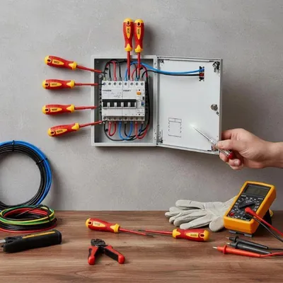 Produktbild von Isolierter Schraubendrehersatz 11-teilig - Elektriker Werkzeugset - Magnetische Spitzen - Stahl