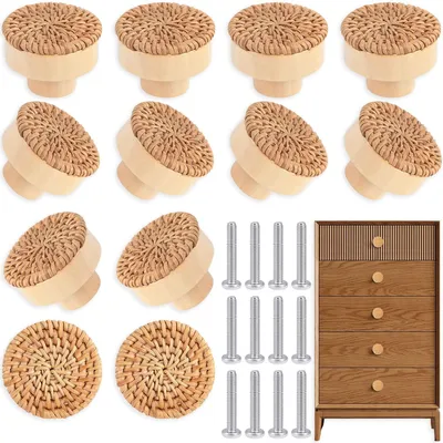 Obrázek produktu pro TRANKIELO® - 12 ratanových knoflíků - Dřevěné knoflíky - Design v bohémském stylu - Snadná instalace
