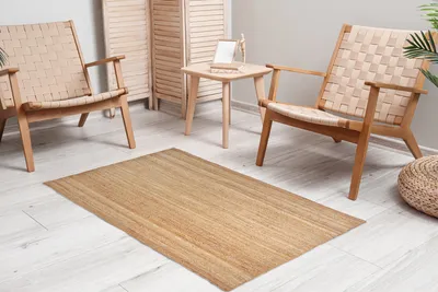 Produktbild von Rikmani Jute Teppich handgemachter Jutefaser-Teppich 160x230 cm, für Wohnzimmer, Schlafzimmer, Esszimmer, Moderner Teppich