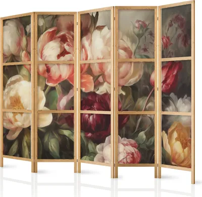 Produktbild von 5-teiliger Einseitiger Vlies Japanischer Paravent - Blooming Peonies - Charismatic Flowers Bathed in Sunlight 225x172 cm Blumen b-H-10022-bh-b