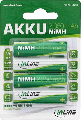 Obrázek produktu pro InLine 01288, Dobíjecí baterie, AA, Nikl-metal hydridová (NiMH), 1,2 V, 4 kusů, 2350 mAh