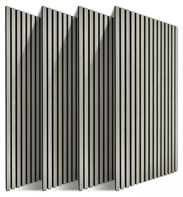 Immagine prodotto di Pannelli acustici Relaxdays, set da 4, 120 x 60 cm, isolamento acustico e rivestimento murale, impiallacciatura di rovere, pannelli da parete, grigio chiaro