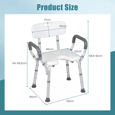 Imagen del producto de Silla de ducha de aluminio ajustable con reposabrazos y respaldo