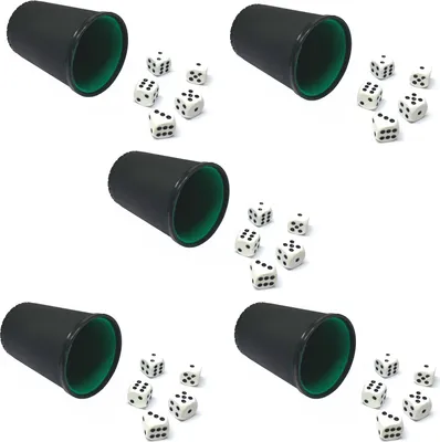 Produktbild von 5x Würfelbecher aus Kunststoff mit 25 Würfel | Knobelbecher | Knobel Mäxchen