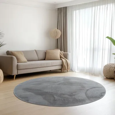 Immagine prodotto di Tappeto antracite in morbida e vellutata pelliccia di coniglio con una morbida lucentezza Dimensioni - 160 cm Rotondo