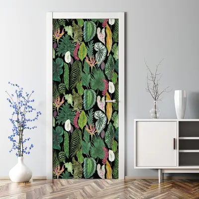 Produktbild von Dekorative Türposter Aufkleber selbstklebend Klebefolie Abnehmbarerdeko Blätter grün gelb 77 x 200 cm