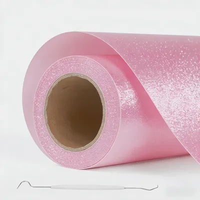 Image de Film de transfert pailleté pour textiles - Film thermocollant résistant à la chaleur pour textiles - Décoration textile DIY - Rose, 30x200 cm