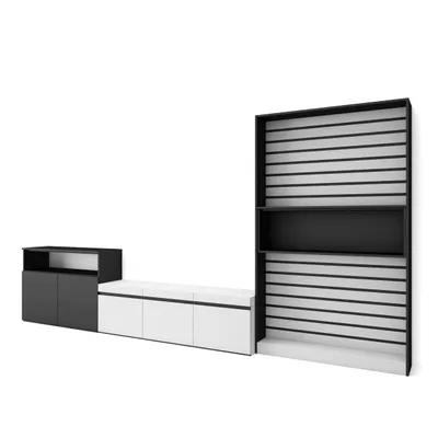 Image de COZY Ensemble Meuble TV, 360x35x186cm, Pour les TV jusqu'à 65", Salon Complet, Blanc et noir