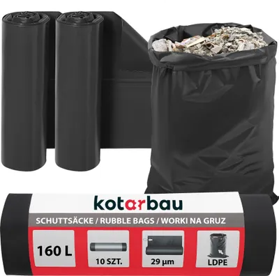 Immagine prodotto di KOTARBAU® Set di 2 sacchi per rifiuti pesanti 160 L 29µm LDPE sacchi per rifiuti edili extra robusti Grandi sacchi per rifiuti pesanti extra robusti 160 litri sacchi per rifiuti grandi e pesanti sacchi per rifiuti edili